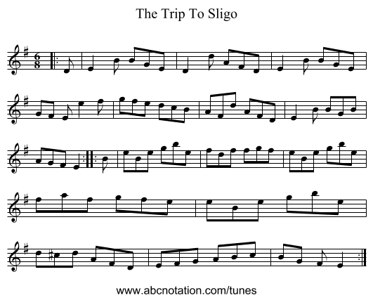 The Trip To Sligo - staff notation
