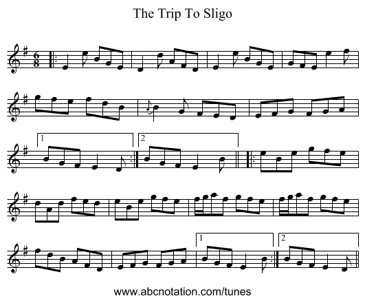 The Trip To Sligo - staff notation