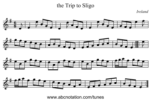 the Trip to Sligo - staff notation