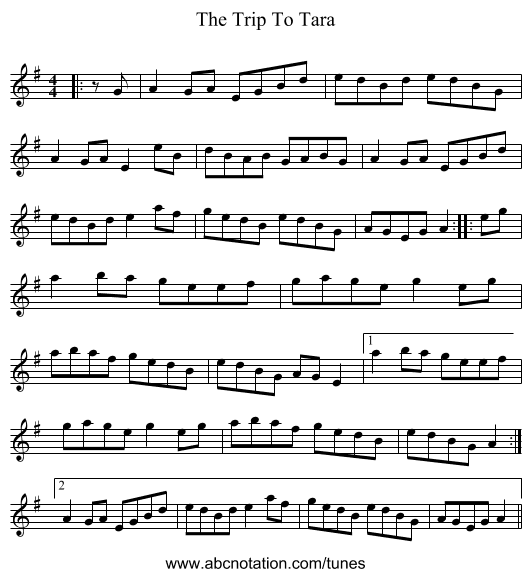 The Trip To Tara - staff notation