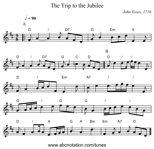 The Trip to the Jubilee - staff notation