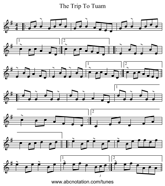 The Trip To Tuam - staff notation