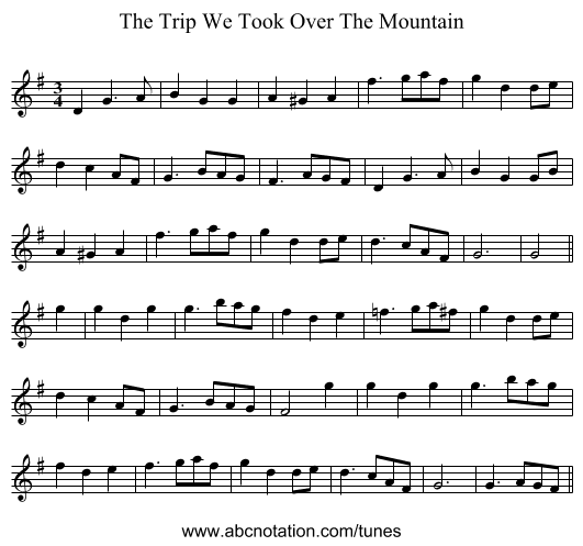 The Trip We Took Over The Mountain - staff notation