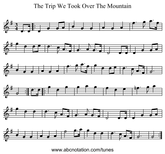 The Trip We Took Over The Mountain - staff notation