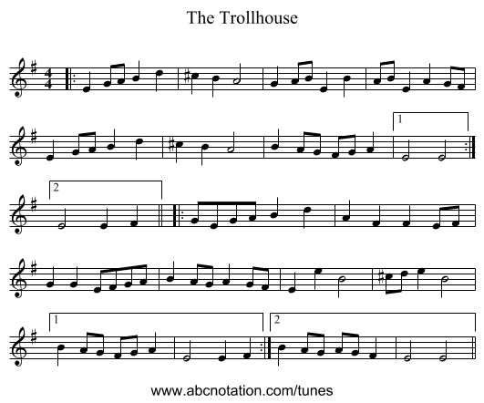 The Trollhouse - staff notation