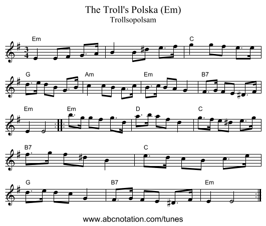 The Troll's Polska (Em) - staff notation