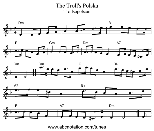 The Troll's Polska - staff notation