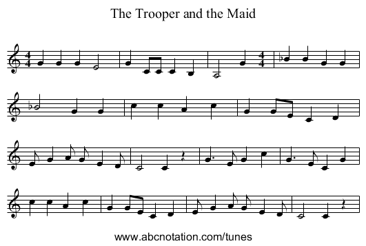 The Trooper and the Maid - staff notation