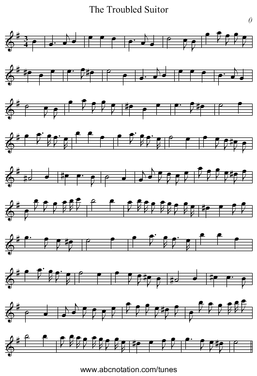 The Troubled Suitor - staff notation