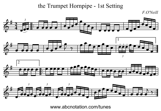 the Trumpet Hornpipe - 1st Setting - staff notation