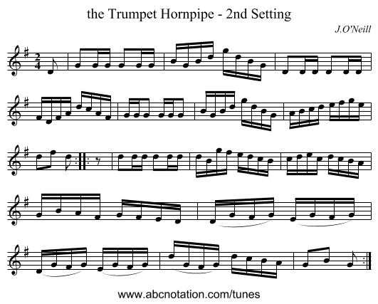 the Trumpet Hornpipe - 2nd Setting - staff notation