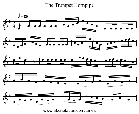The Trumpet Hornpipe - staff notation