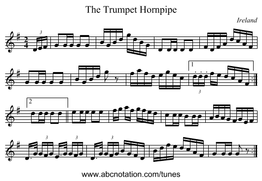 The Trumpet Hornpipe - staff notation