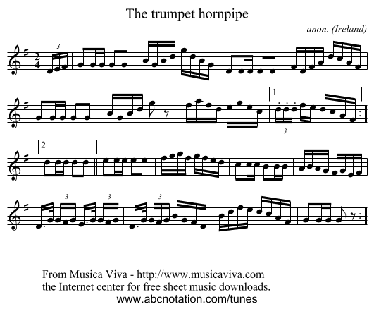 The trumpet hornpipe - staff notation