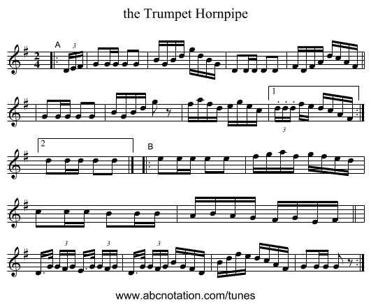 the Trumpet Hornpipe - staff notation