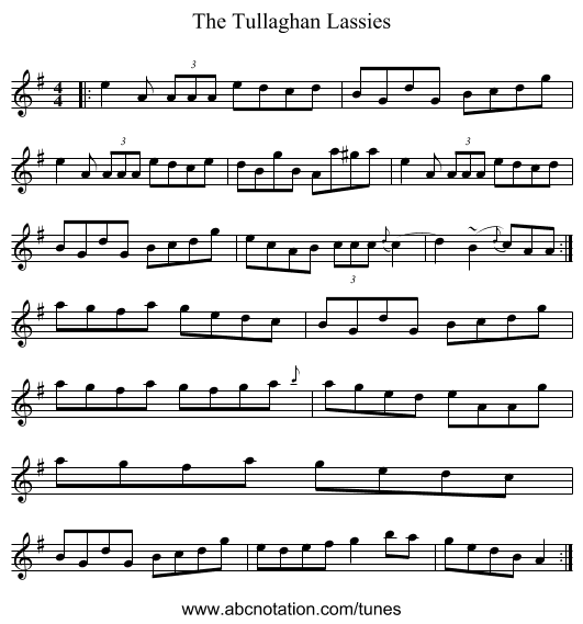 The Tullaghan Lassies - staff notation