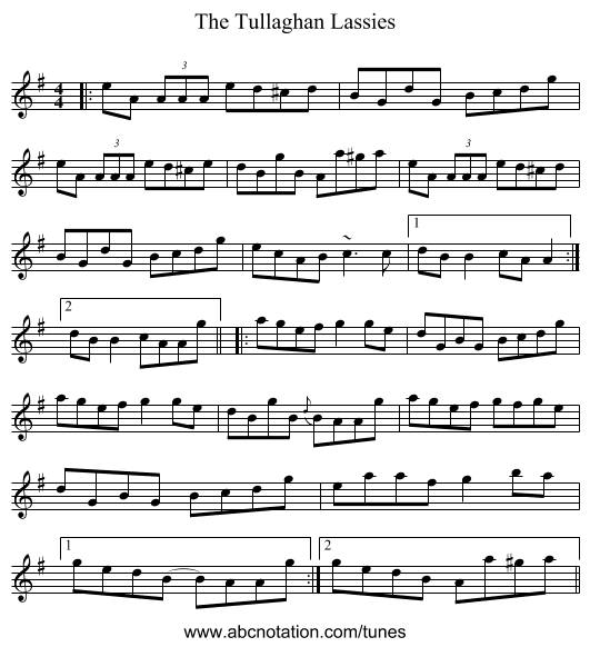 The Tullaghan Lassies - staff notation