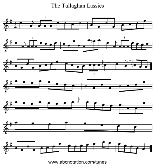 The Tullaghan Lassies - staff notation