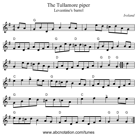 The Tullamore piper - staff notation