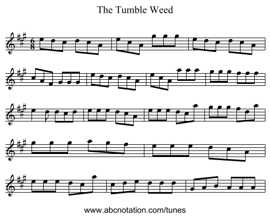 The Tumble Weed - staff notation