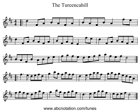 The Tureencahill - staff notation