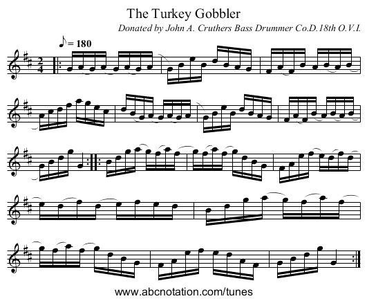 The Turkey Gobbler - staff notation