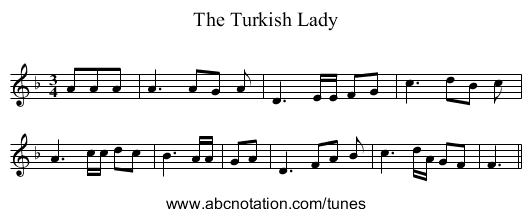 The Turkish Lady - staff notation