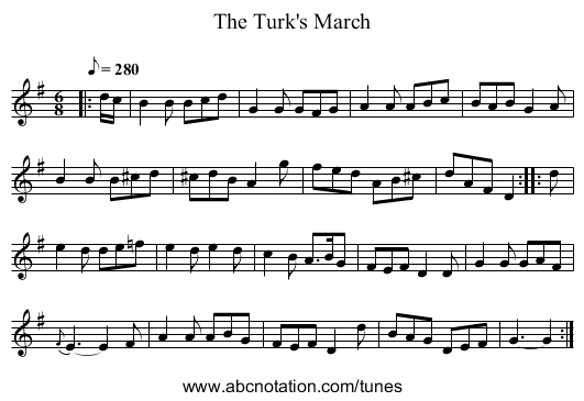 The Turk's March - staff notation