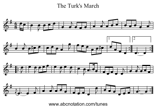 The Turk's March - staff notation