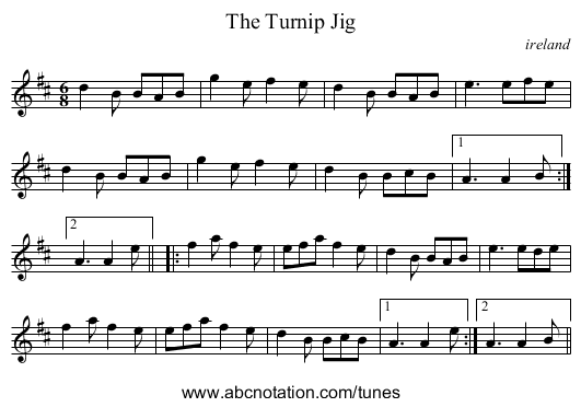 The Turnip Jig - staff notation