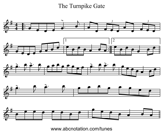 The Turnpike Gate - staff notation