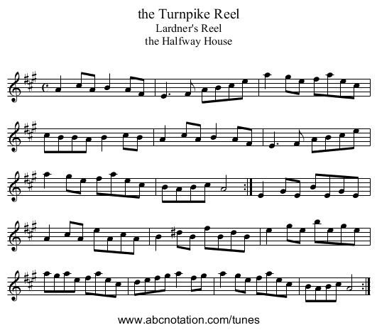 the Turnpike Reel - staff notation