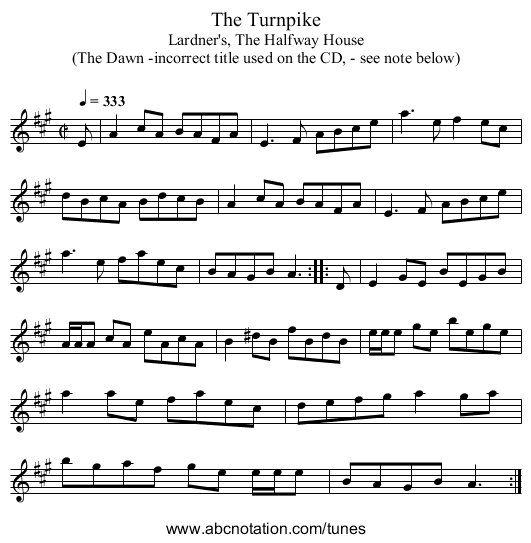 The Turnpike - staff notation