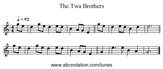 The Twa Brothers - staff notation