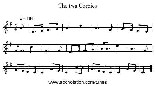 The twa Corbies - staff notation