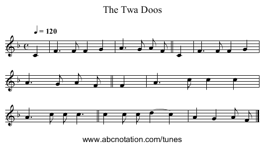 The Twa Doos - staff notation