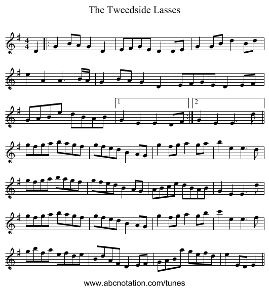 The Tweedside Lasses - staff notation
