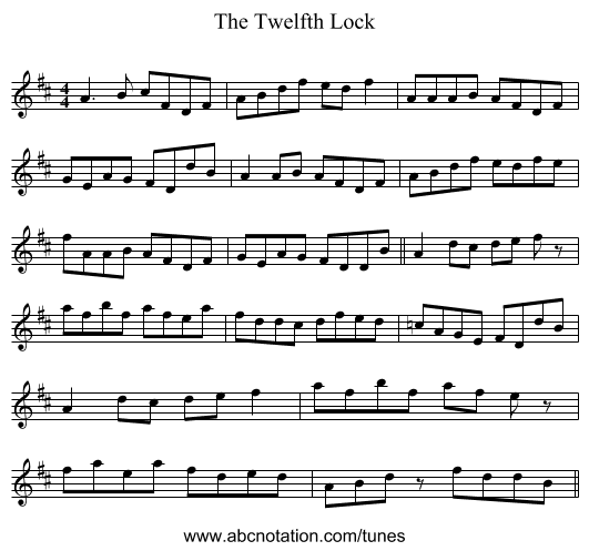 The Twelfth Lock - staff notation