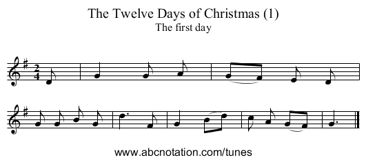 The Twelve Days of Christmas (1) - staff notation