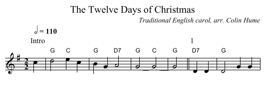The Twelve Days of Christmas - staff notation