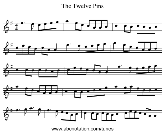 The Twelve Pins - staff notation