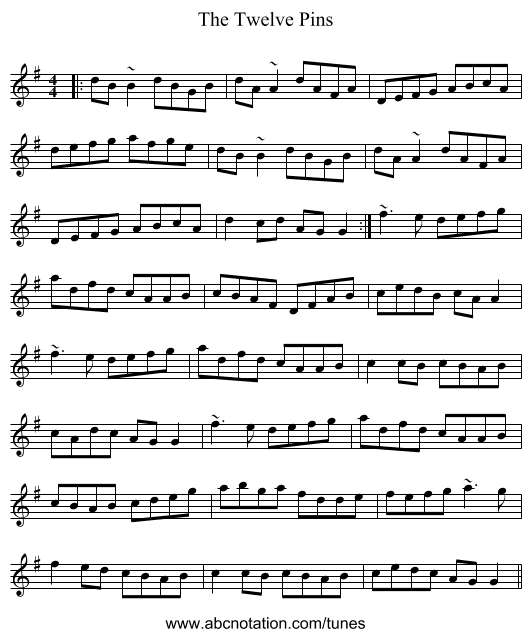 The Twelve Pins - staff notation