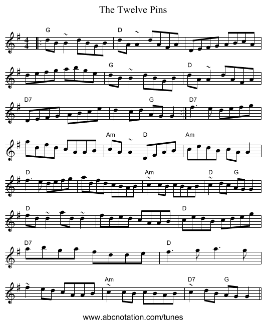 The Twelve Pins - staff notation