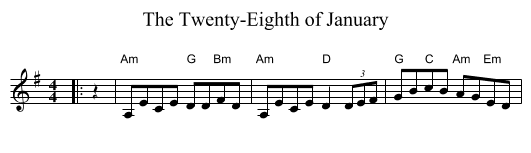 The Twenty-Eighth of January - staff notation