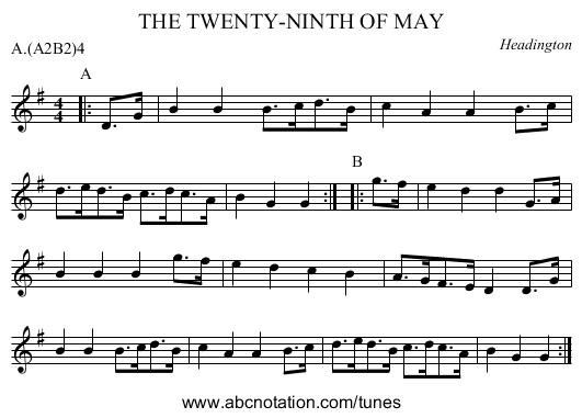 THE TWENTY-NINTH OF MAY - staff notation