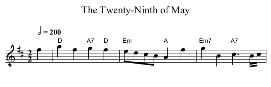 The Twenty-Ninth of May - staff notation
