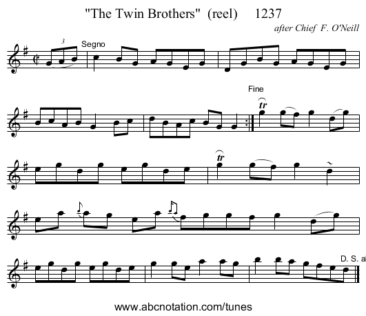 The Twin Brothers  (reel)     1237 - staff notation