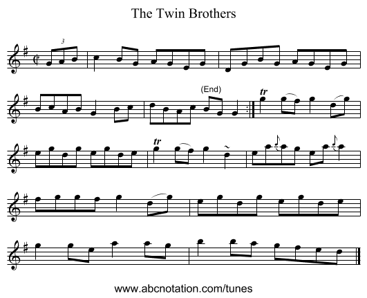The Twin Brothers - staff notation