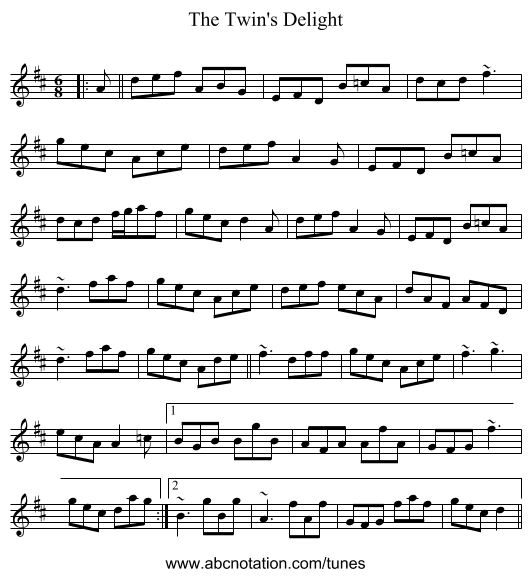 The Twin's Delight - staff notation