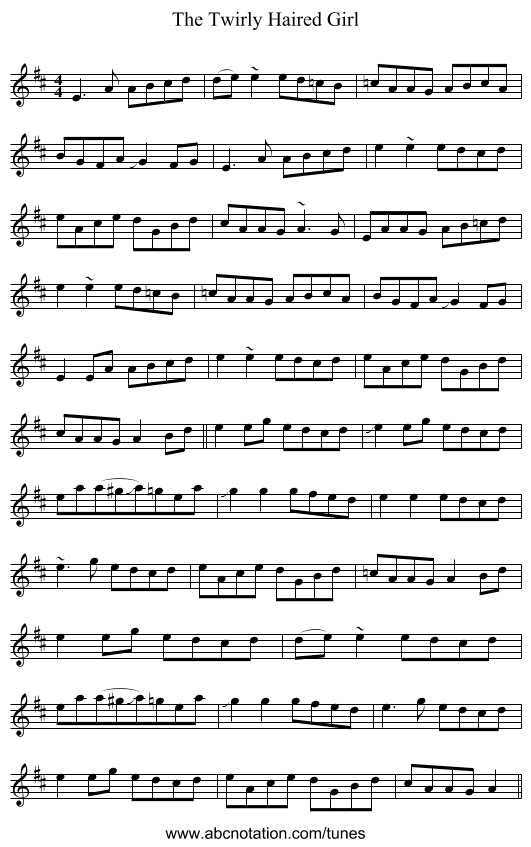 The Twirly Haired Girl - staff notation